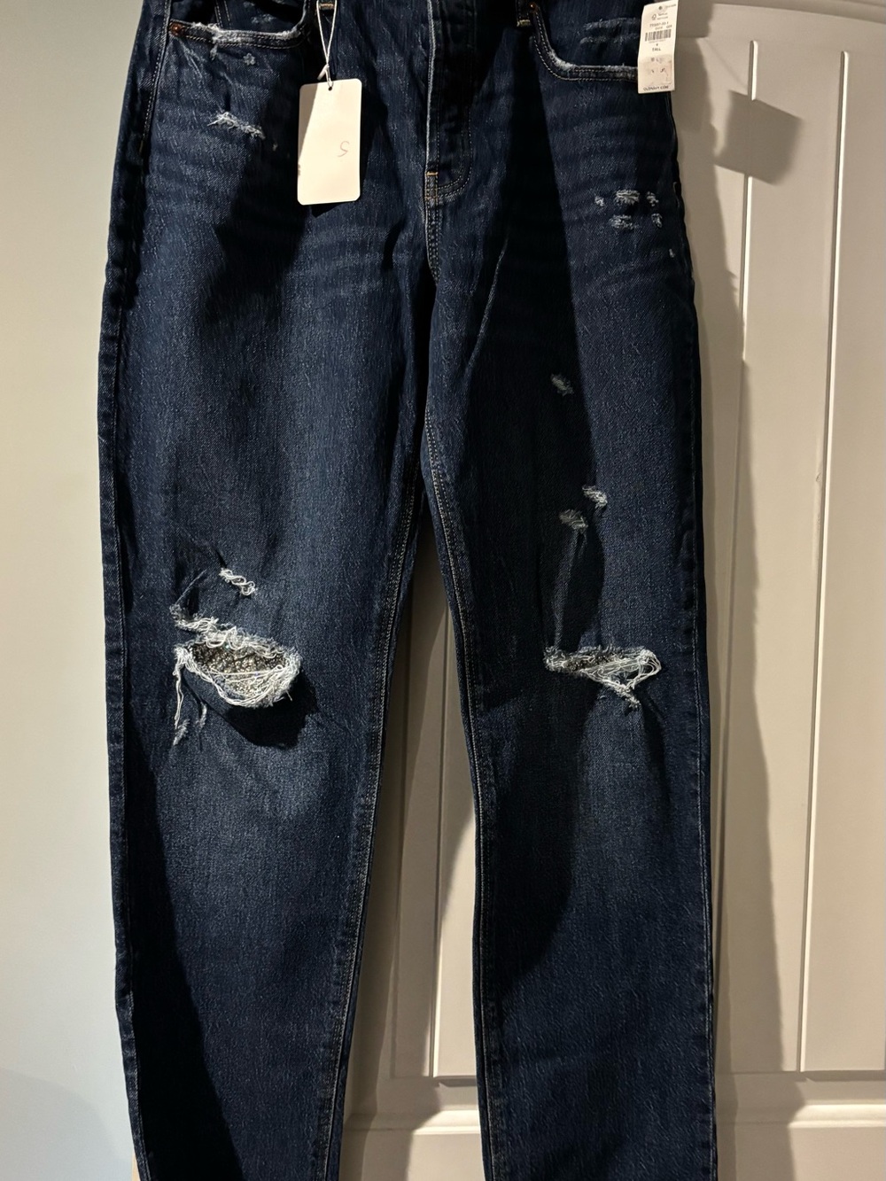 Old Navy Dark Blue Distressed Straight Leg Jeans